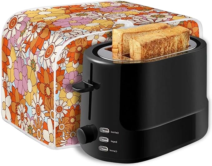 Hippie Floral Print Toaster Covers 4 Slice Dust Protection Bread Maker Covers Toaster Oven Cloth Cover Kitchen Accessories Washable Appliance Cover