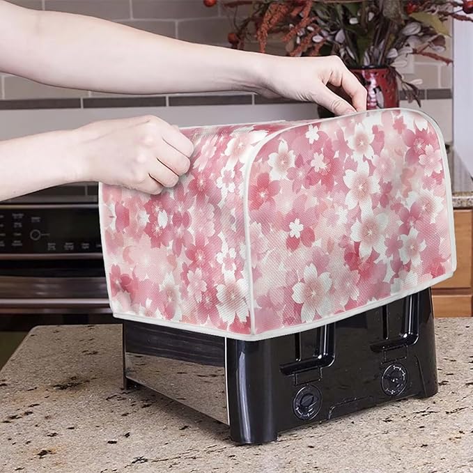 Pink Cherry Blossom Print 4 Slice Toaster Cover Foldable Kitchen Small Appliance Cover Dust and Fingerprint Protection,Machine Washable
