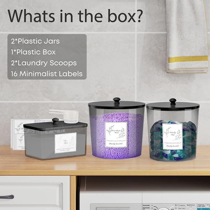 COAZEX 3 Pack Black Laundry Powder Container & Dryer Sheet Holder - Image 7