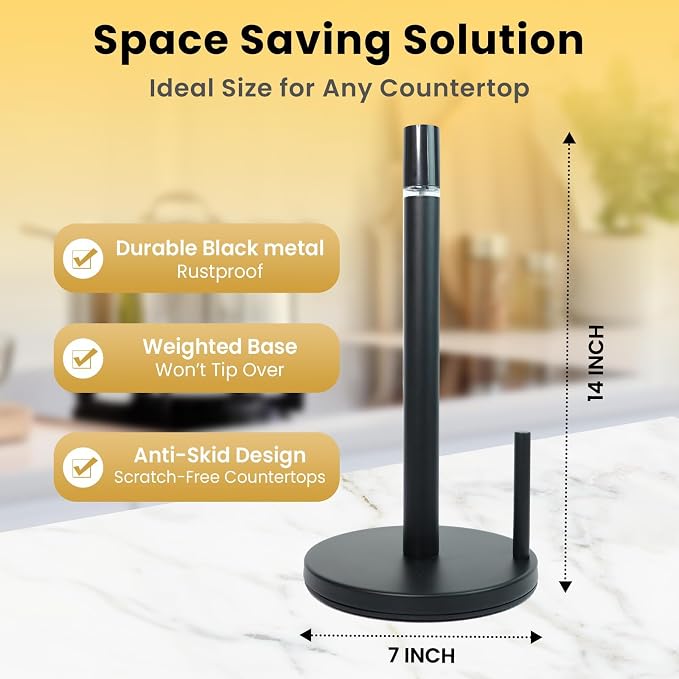 2-in-1 Paper Towel Holder with Spray Bottle, Matte Black Metal, Countertop - Image 3