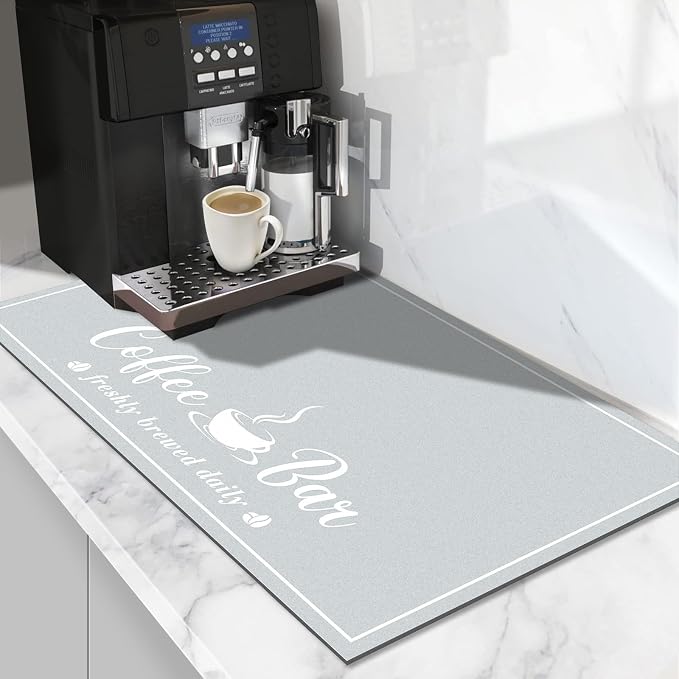 CooRug Fashion Coffee Mat, Dish Drying Mat 12" x 20" Light Grey | Hide Stain by CooRug