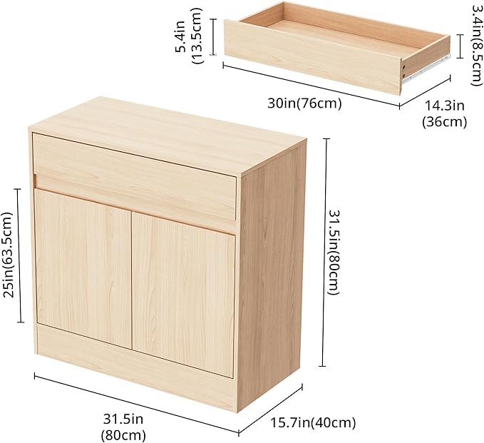 Buffet Cabinet with 2 Doors and Drawer, Coffee Bar Cabinet with Adjustable Shelf, Modern Kitchen Buffet Sideboard for Living Room, Kitchen, Oak