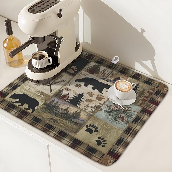 Giwawa Black Bear Dish Drying Mat Forest Cabin Decorative Dishes Pad 16x18 Inch - Image 7