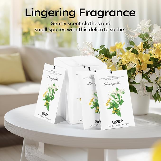 MYARO 12 Pack Honeysuckle Scented Sachets, Closet Deodorizer Car Freshener - Image 6