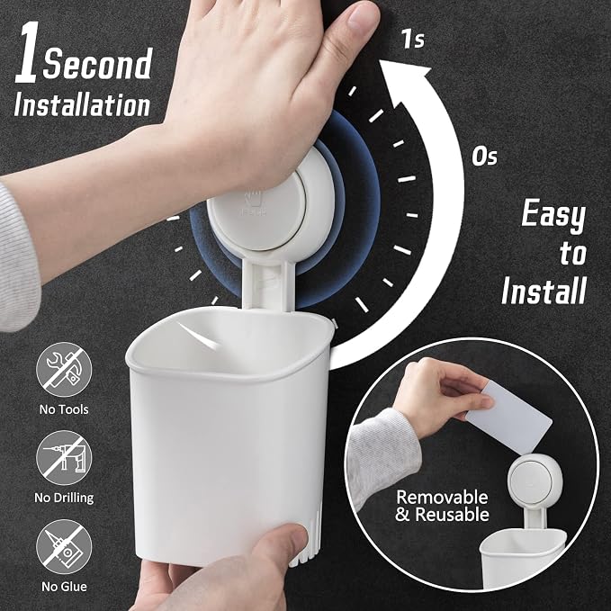 Powerful Suction Toothbrush Holder, Removable Drill-Free Wall Shower Holder - Image 2