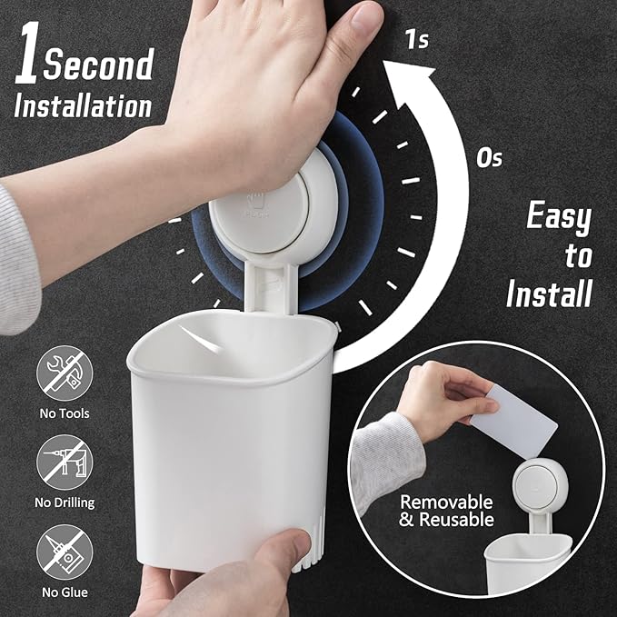 Powerful Suction Cup Toothbrush Holder, Drill-Free Wall Shower Holder - Image 2