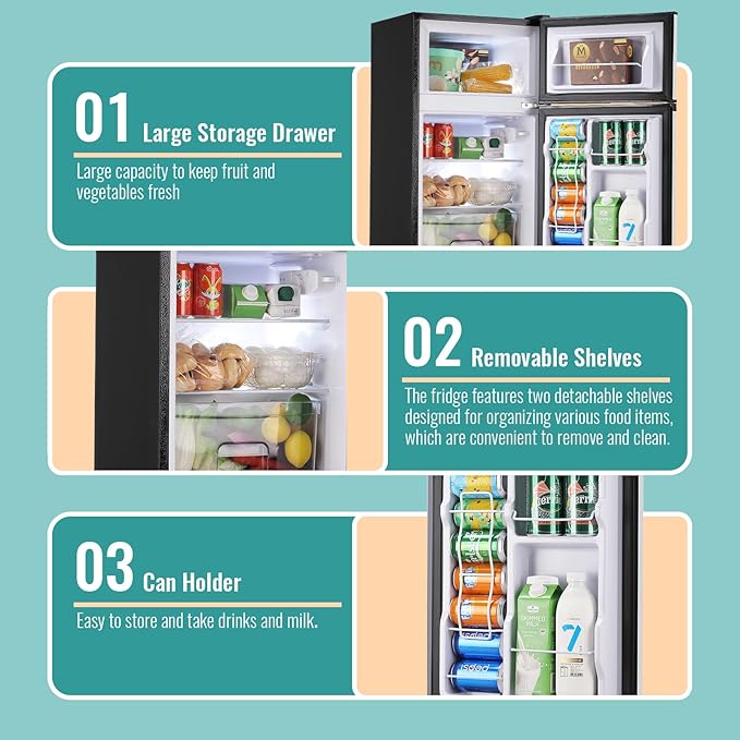 WANAI 3.5 Cu.Ft Mini Fridge with Freezer, Freestanding Refrigerator for Office, Dorm, Apartment, 7-Level Adjustable Thermostat, 2 Removable Shelves and Bakset, Small Fridge in Silver