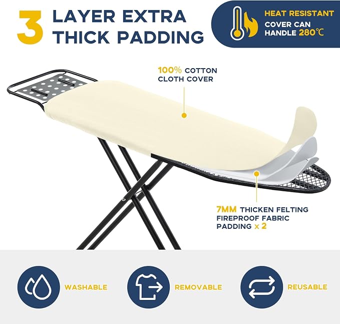 Ironing Board Full Size, RAINHOL Ivory 43x13 Compact Iron Board - Image 3
