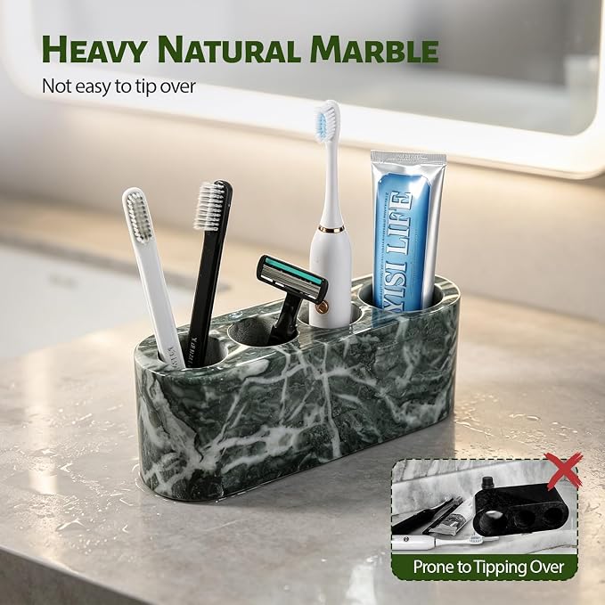 BCS Toothbrush Holder for Bathrooms, 4 Slots Marble Toothbrush and Toothpaste - Image 6