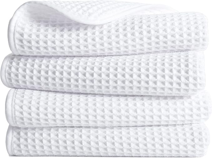 POLYTE 430 GSM Poly Blend Microfiber Quick Dry Waffle Hand Towel, 16x30 in | 4 by Polyte