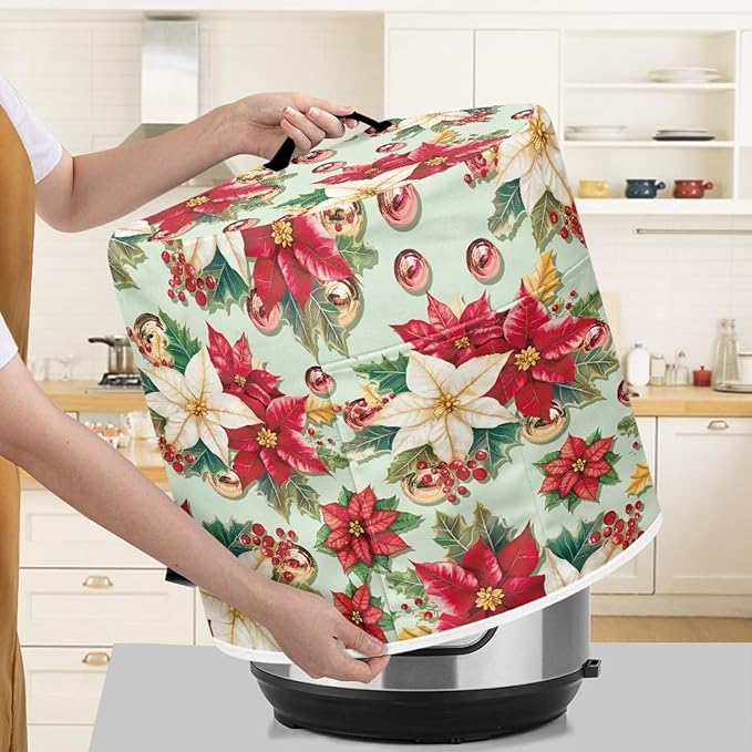 Christmas Flower Dust Cover for Kitchen Instant Pot Accessories Appliance Cover Quart Pressure Cooker Air Fryer Rice Cooker Kitchen Appliance Dust Covers with Storage Pockets Size L