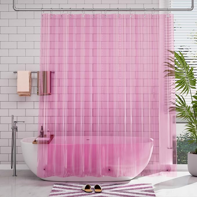 AmazerBath Shower Curtain Liner, 72x72 Transparent Hot Pink Shower Liner - Image 6