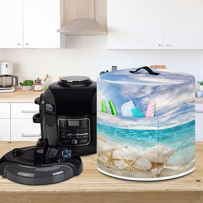 Pressure Cooker Cover for 6 Quart Air Fryer Accessories, Stain Resistant Washable Electric Appliance Cover with Pockets for Coastal Decor, Beach Starfish Conch