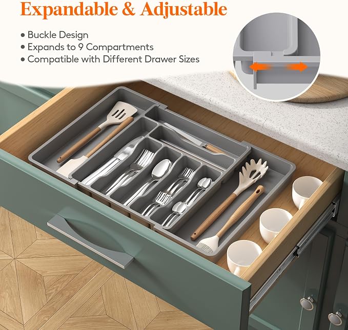 Lifewit Expandable Silverware Drawer Organizer, Kitchen Utensil Tray | BPA-free - Image 4