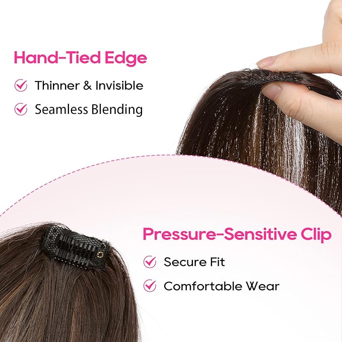 REECHO Clip in Hair Volumizer, Short Thick Clip in Hairpieces Adding Extra Hair Volume Extensions for Women with Thin Fine (Dark Brown with Highlights, 8 Inch(Pack of 4))