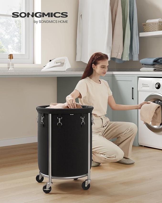 SONGMICS Laundry Basket with Wheels, 18.5 Gal., Steel Frame, Removable Bag - Image 2