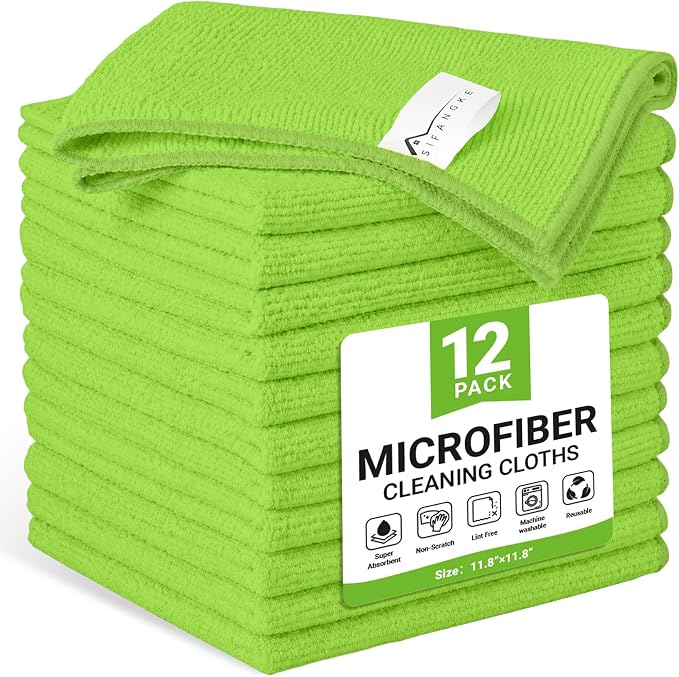 SIFANGKE Microfiber Cleaning Cloth, 12 Pack Limegreen Cleaning Rags by Unknown