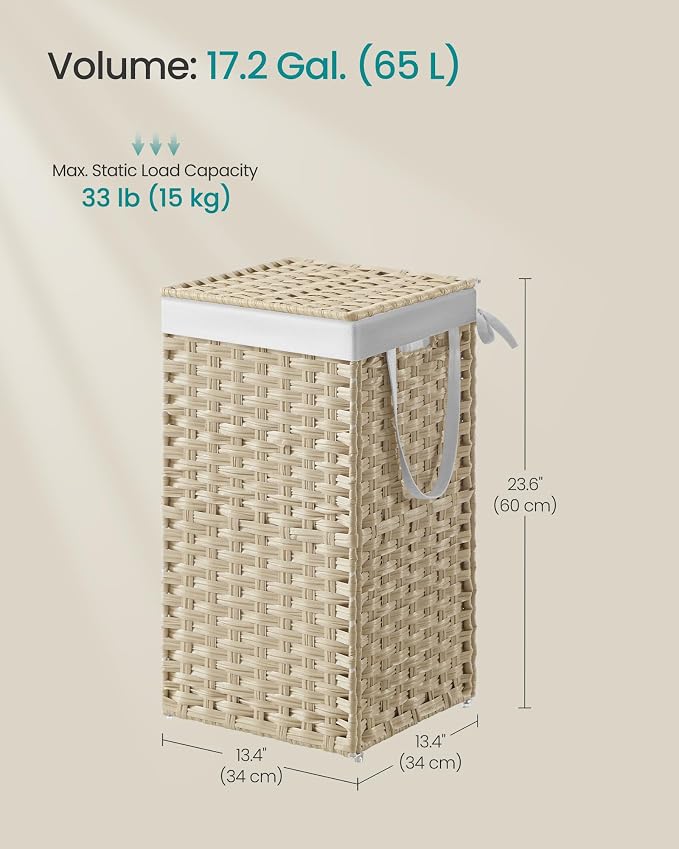 SONGMICS Laundry Hamper with Lid, 17.2 Gal Synthetic Rattan - Image 6