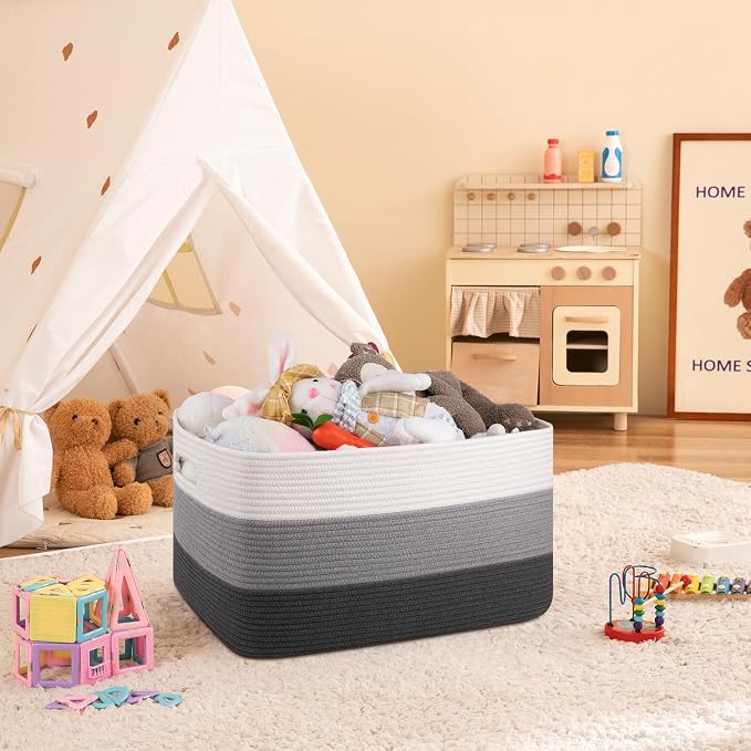 OIAHOMY Blanket Basket Laundry Basket Dog Toy Basket 75L Dark Grey - Image 8