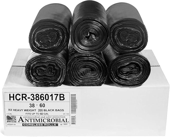 Aluf Plastics 60 Gal Black Trash Bags, 17 Micron, Industrial, Commercial by AlufPlastics