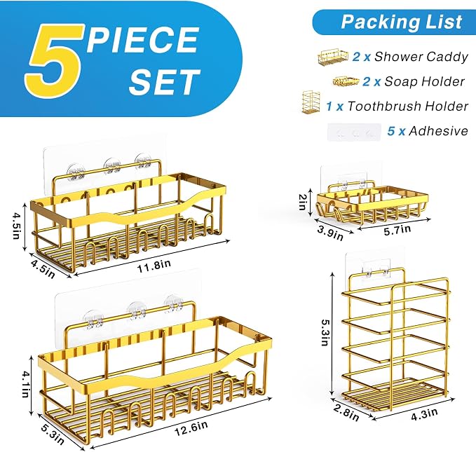 Shower Caddy 5 Pack, Adhesive Shower Organizer - Image 7