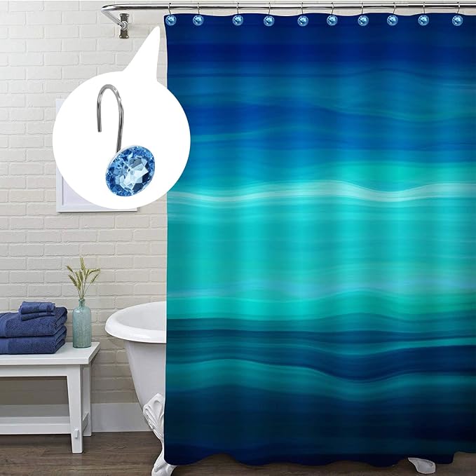 Blue Diamond Crystal Bling Shower Curtain Hooks Rings - Image 2