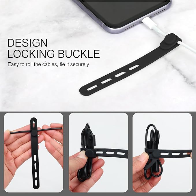 Donruby 24Pcs Silicone Cable Ties, Reusable Cord Organizer Straps, 5.12" - Image 5