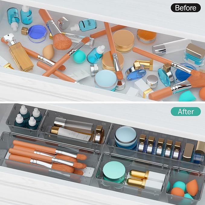 6 Pack Clear Drawer Organizer Set, Drawer Storage Trays, Storage Bins | Acrylic - Image 4