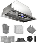 36 inch Stainless Steel Insert Range Hood - 900 CFM, Ultra-Quiet 4-Speed Vent, Touch/Remote Control, LED Lights, Ducted/Ductless Convertible