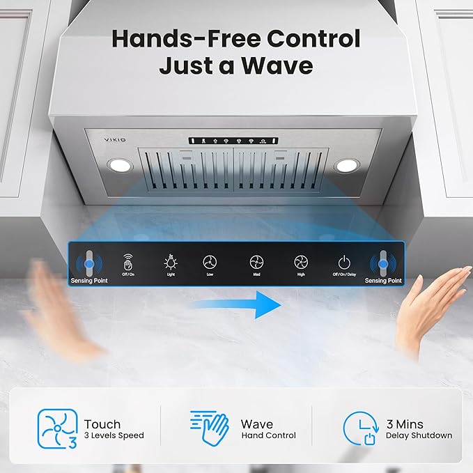 36 inch Built-in/Insert Range Hood 980 CFM, Ducted/Ductless Convertible Duct Stainless Steel Kitchen Vent Hood with 4 Speed Gesture Sensing& Touch Control Panel
