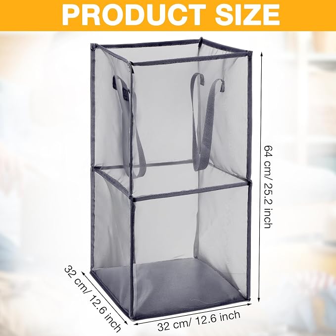 Zopeal 3 Pack Collapsible Mesh Laundry Basket, Double-layer | 13 Inch Square - Image 2