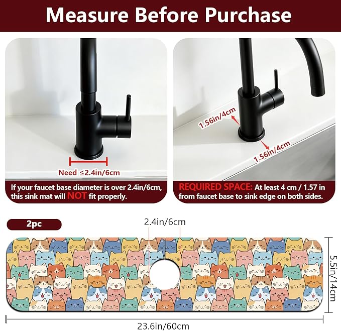 2Pcs Stacked Cats Pattern Kitchen Sink Splash Guard Faucet Mat Funny Cats - Image 2