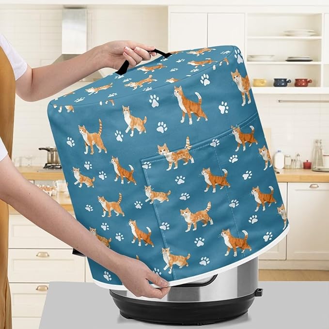 Pressure Cooker Cover for Women,Orange Cat Insulated Rice Cooker Cover with Easy to Clean Lining Waterproof Dust Cover with Pockets for Instant Pot 6 Quart Appliance Cover