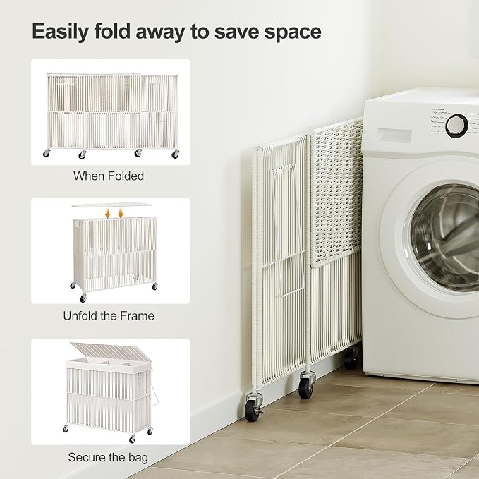 WOWLIVE Laundry Basket 3 Section, Handwoven Laundry Hamper - Image 7