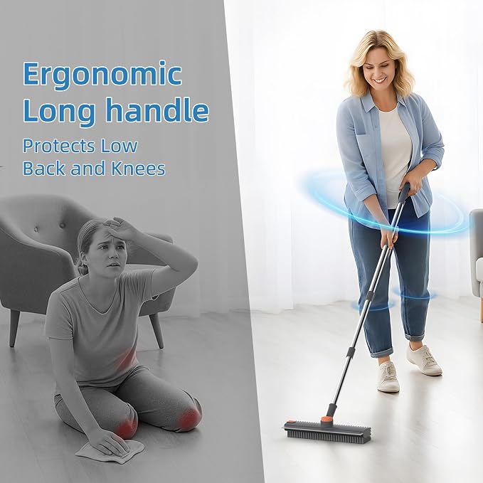 Floor Scrub Brush with Long Handle, 3 in 1 Scrape and Heavy-Duty Stiff Bristle - Image 6
