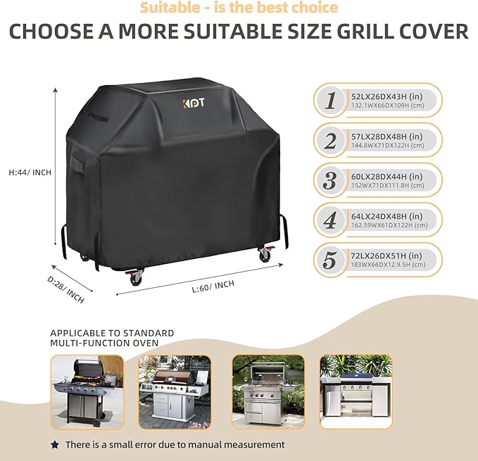KPT 60 Inch Grill Cover for Outdoor Grill - Heavy Duty Waterproof 420D BBQ Cover with Hook, Air Vent, Buckle - Gas Grill Cover, UV & Fade Resistant, BBQ Grill Cover for Weber, Nexgrill, Char Broil