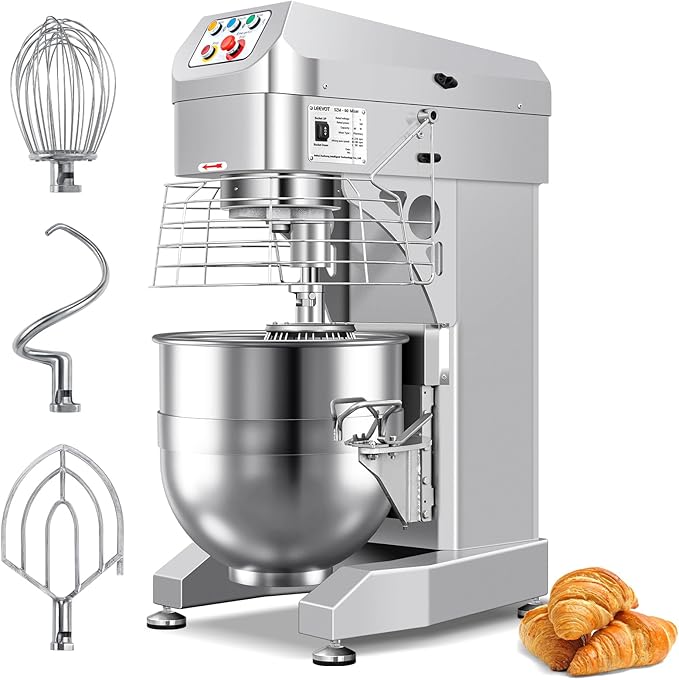 60Qt Commercial Dough Mixer by LEEVOT - 3000W Heavy Duty Electric Stand Mixer, 3 Speeds Planetary Floor Mixer with Stainless Steel Bowl, for Kitchen, Bakery, Pizzeria (230V 1-Phase)