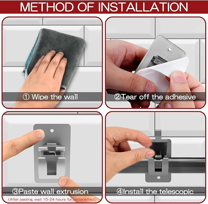 6PCS No Drill Curtain Brackets, Self-Adhesive Rod Holders, Universal Plastic - Image 7