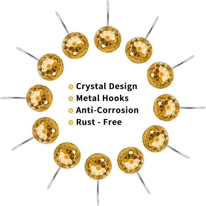 Gold Diamond Crystal Bling Shower Curtain Hooks Rings - Image 4