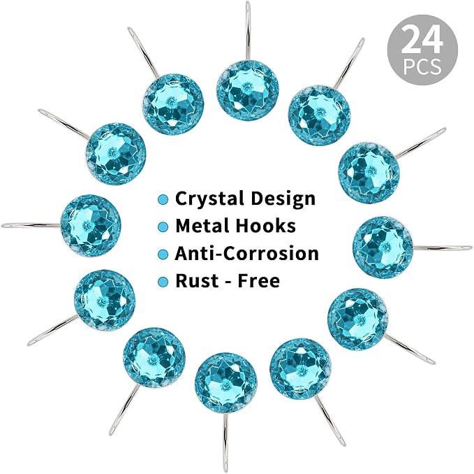 Aqua Diamond Crystal Bling Shower Curtain Hooks Rings - Image 4