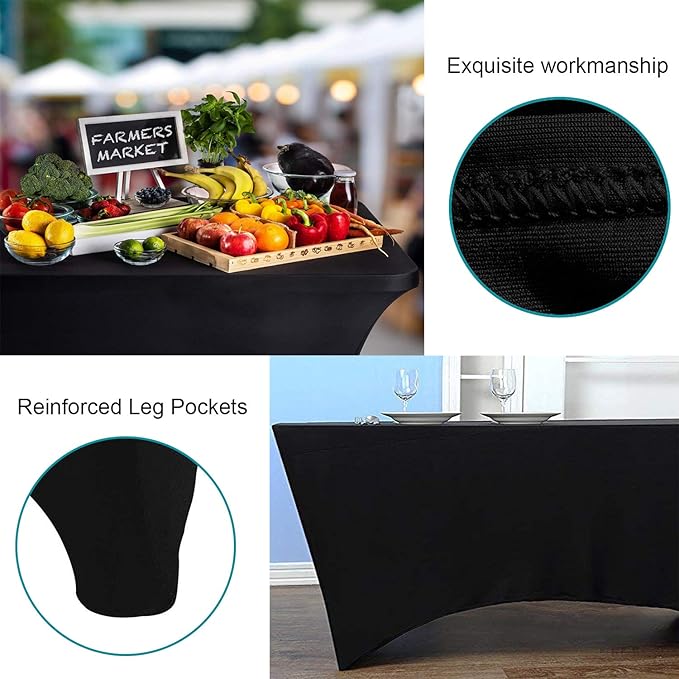 RELIANCER 2 Pack Stretch Spandex Table Covers for Rectangular Tables,8FT Elastic Fitted Tablecloth,Universal Rectangular Table Cloth Protector for Outdoor Party,Wedding,Bar,Birthday,Banquet,Events