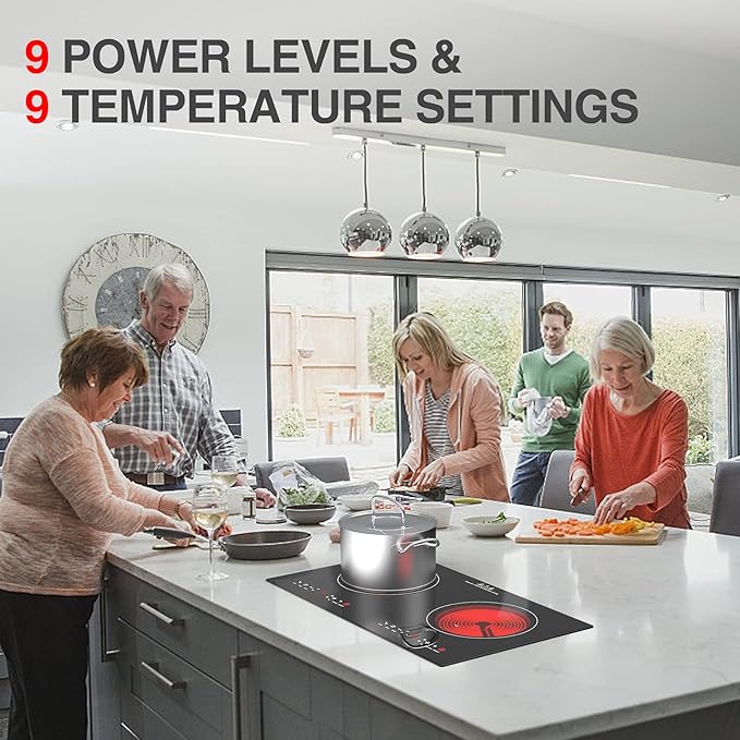2400w Electric Cooktop, 24" Electric Stove 2 Burner Hot Plate Built-in Double Burner Cooktop with LED Touch Screen,9 Heating 9 Temperature,Kids Lock & Timer,Suitable for all Pans
