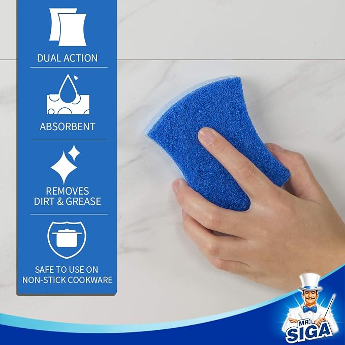 MR.SIGA Non-Scratch Cellulose Scrub Sponge, Dual-Sided Dish Sponge, 12 Pack | - Image 5