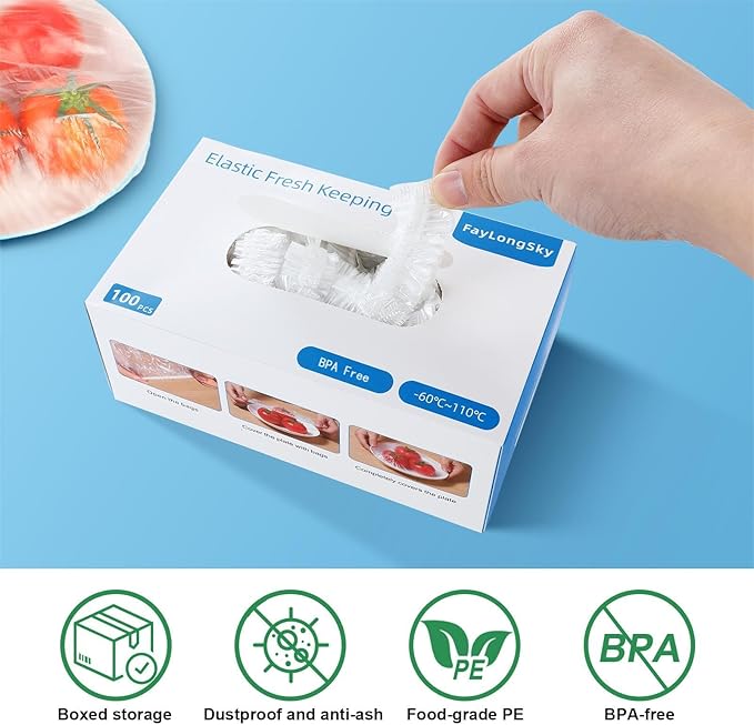 100 Boxed Bowl Covers Bread Proofing Large Thick Clear Plastic Wrap for Food Shower Caps for Sourdough Bread Baking Rising Elastic Reusable BPA Free Food Grade (Diameter 13" Thick Clear)