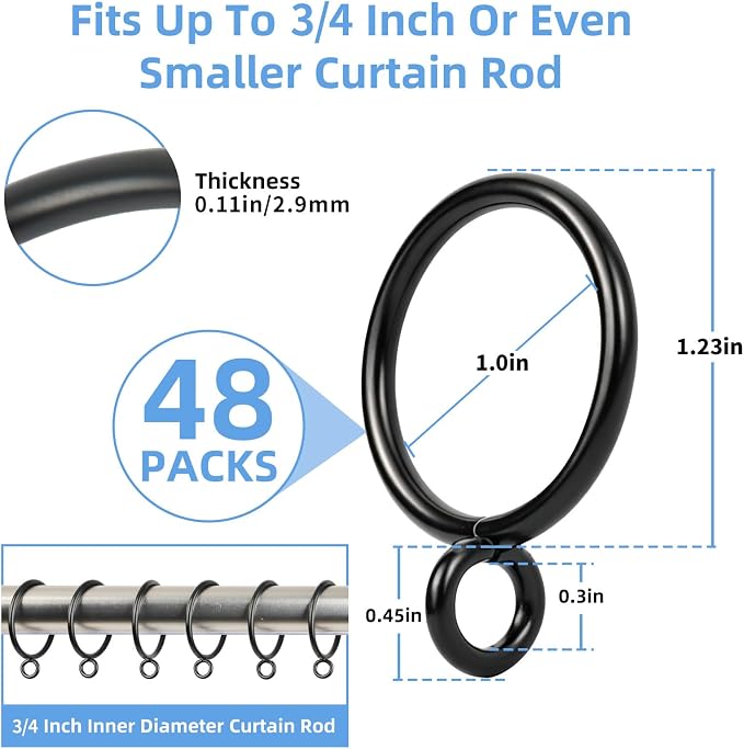 Curtain Rings with Eyelets, 48 Pack Metal Drapery Rings - Image 2