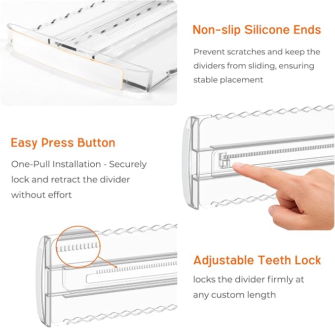 8 Pack 2.36" High Shallow Drawer Dividers, 12.5"-21.3" Expandable | Adjustable - Image 6