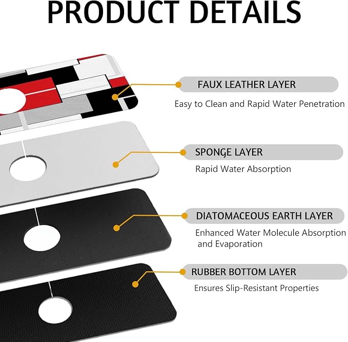 MCALK Geometric Red Kitchen Sink Faucet Mat Splash Guard, Absorbent Quick-Dry - Image 3