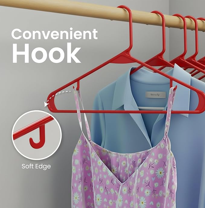 Utopia Home Plastic Hangers 50 Pack – Built-in Strap Hooks Red | Space saving | - Image 5