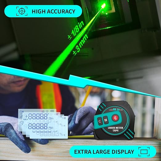 2-in-1 Laser Tape Measure USB-C Recharge 262Ft Laser & 16Ft Tape Green-Beam - Image 5