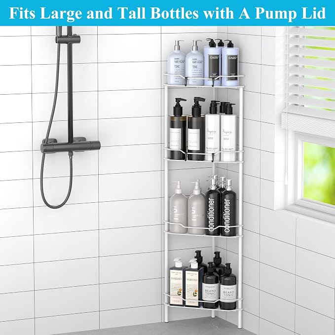 HuggieGems Metal Floor Standing Corner Shower Caddy, 4 Tier - Image 4